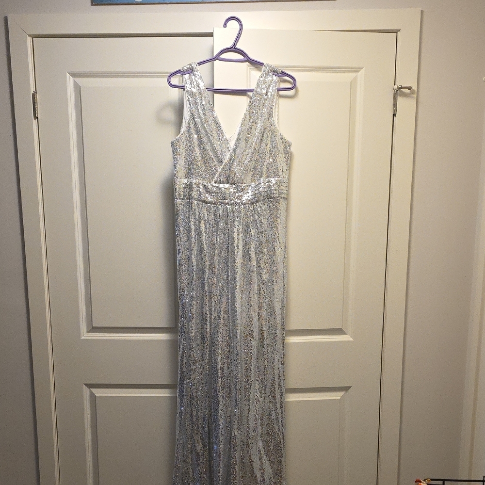 Silver Sequin Sleeveless Gown